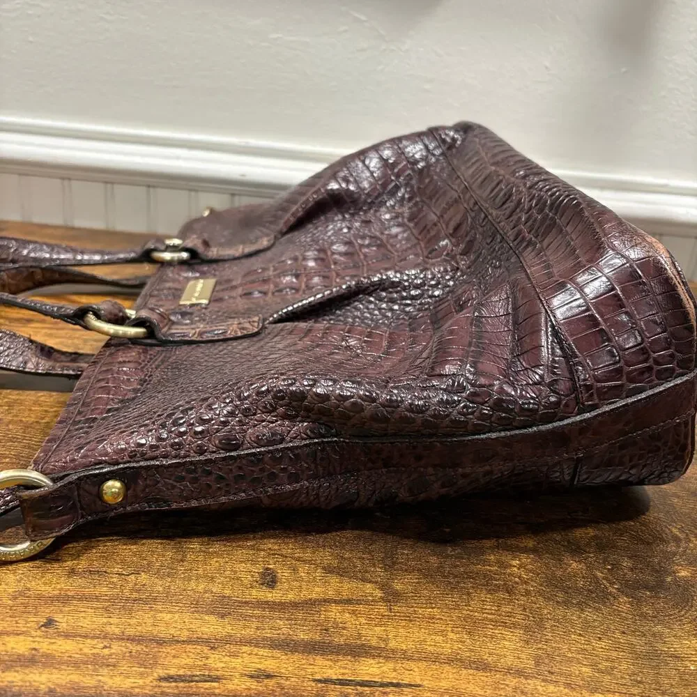 Brahmin Satchel Pecan Brown Croc Embossed Melbourne Leather Shoulder Bag READ